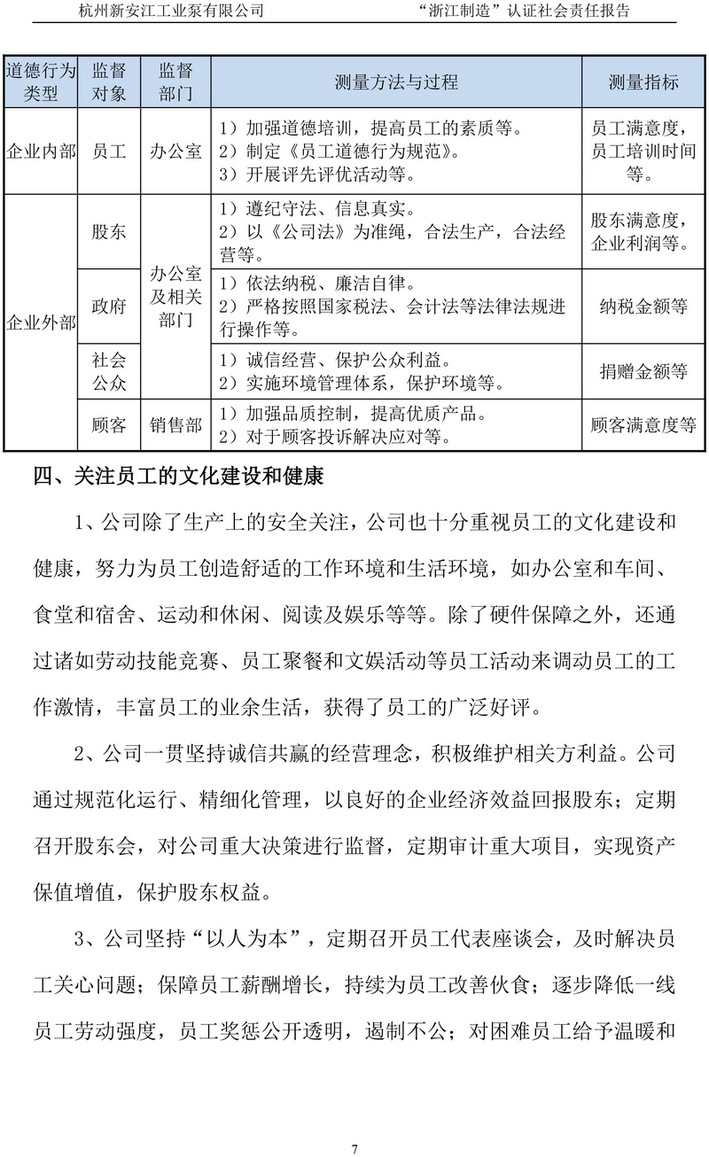 杭州新安江工业泵有限公司社会责任报告-8