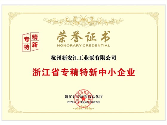 浙江省专精特新中小企业证书