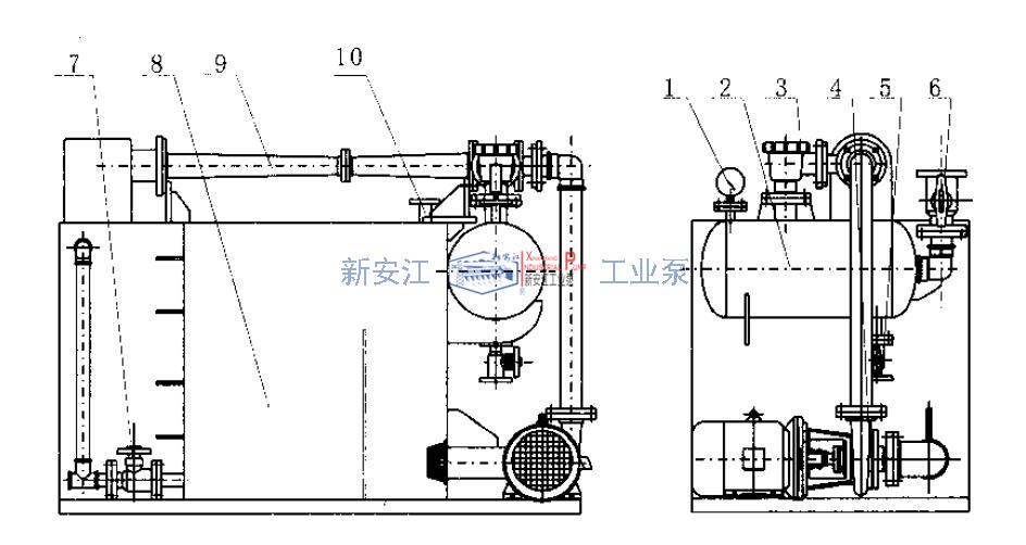 卧式水喷射真空机组示意图